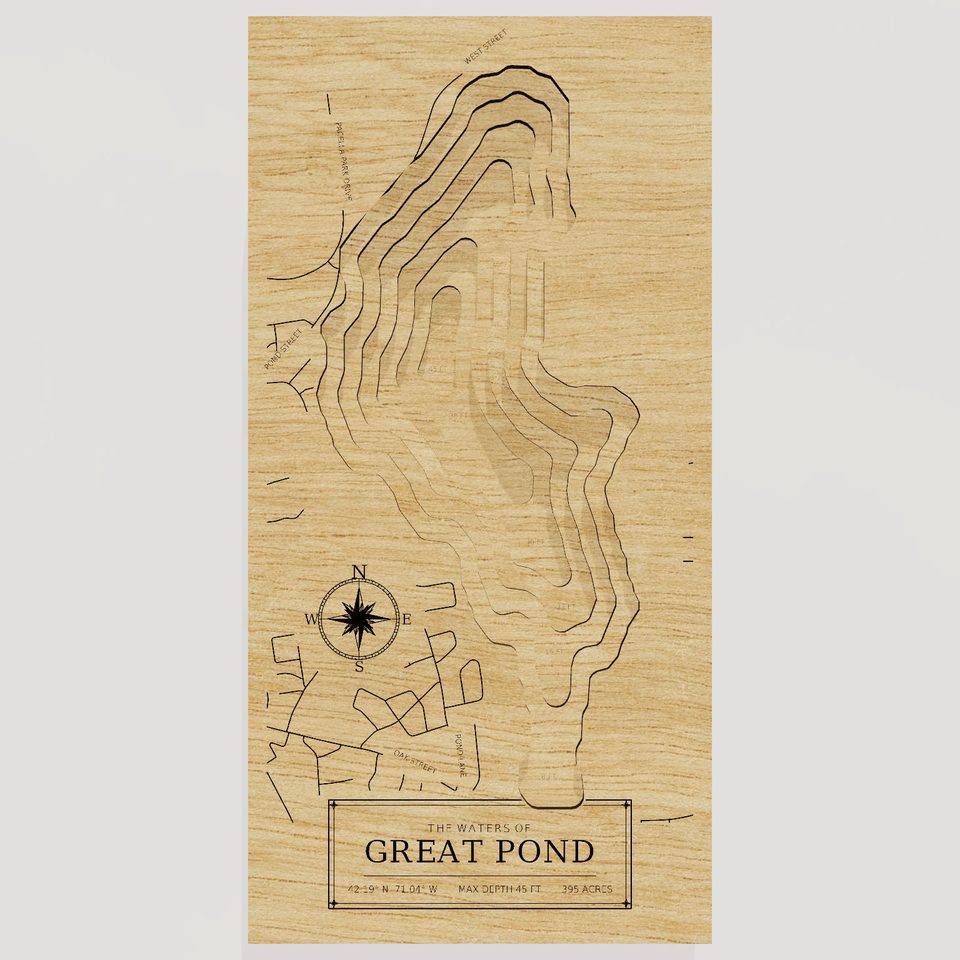Great Pond 3D wood map, front view