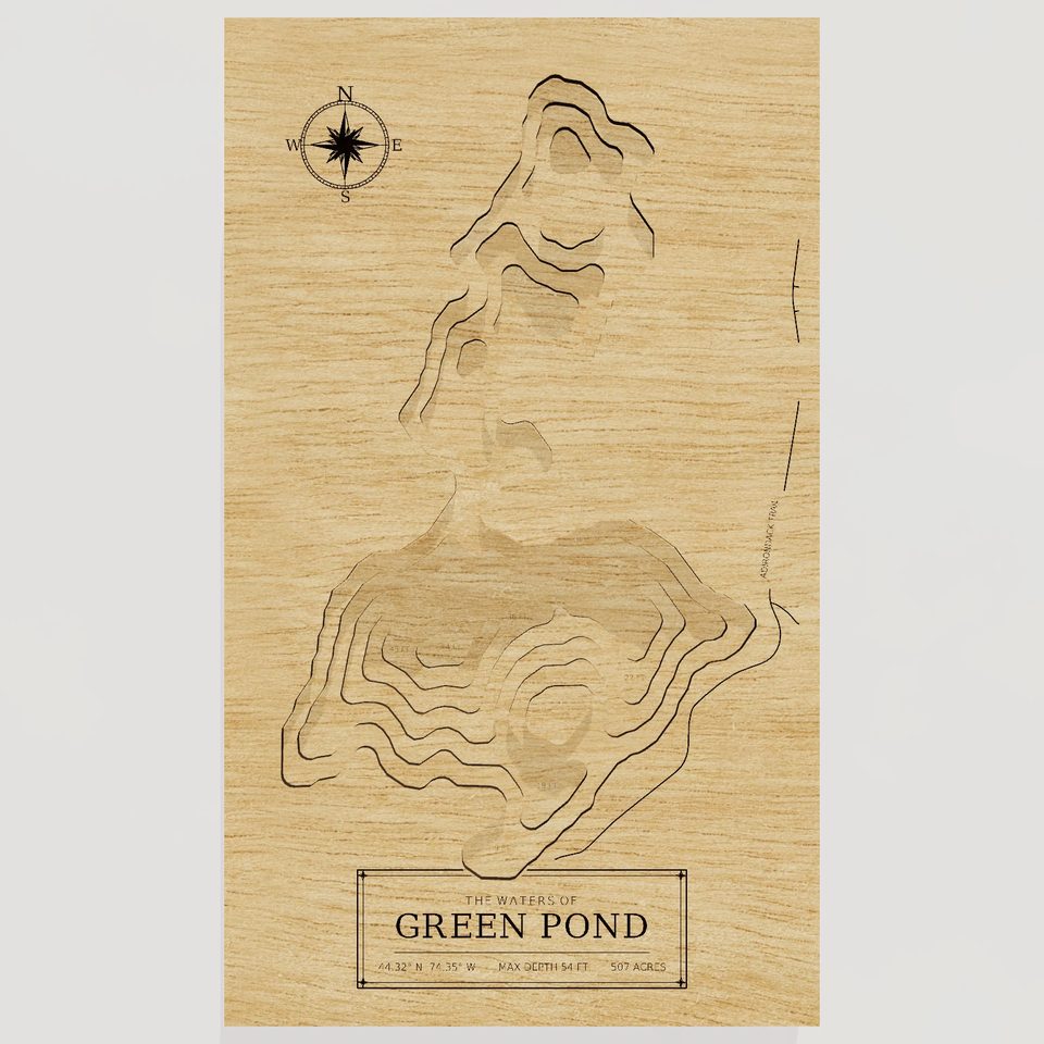 Green Pond 3D wood map, front view