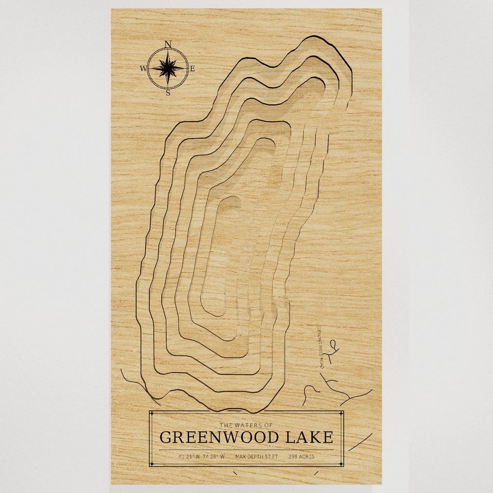 Greenwood Lake 3D wood map, front view