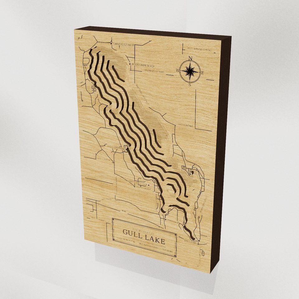 Gull Lake 3D wood map, hero view