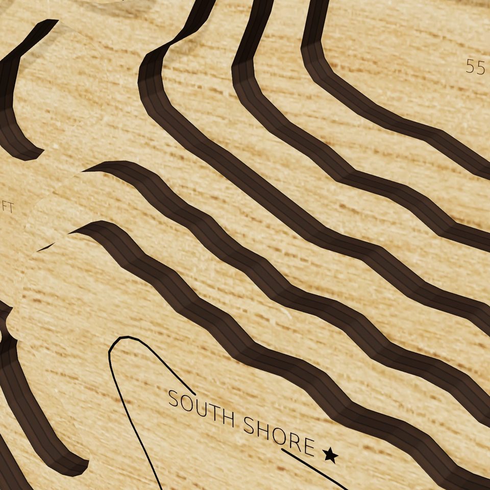 Halfmoon Lake 3D wood map, detail view