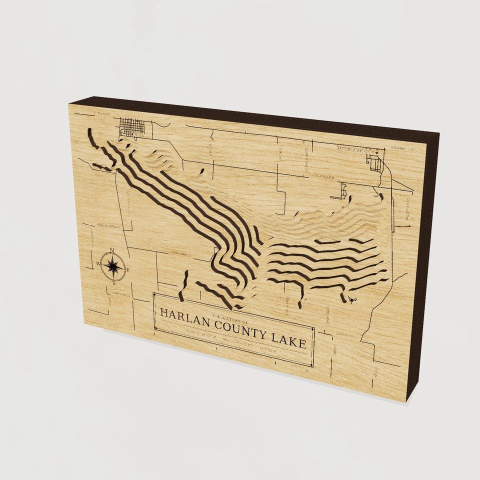 Harlan County Lake 3D wood map, hero view