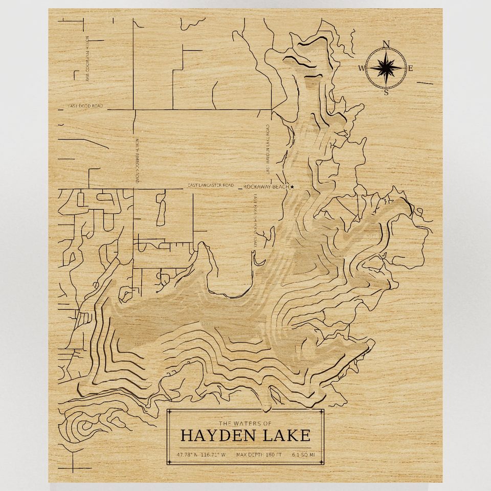 Hayden Lake 3D wood map, front view