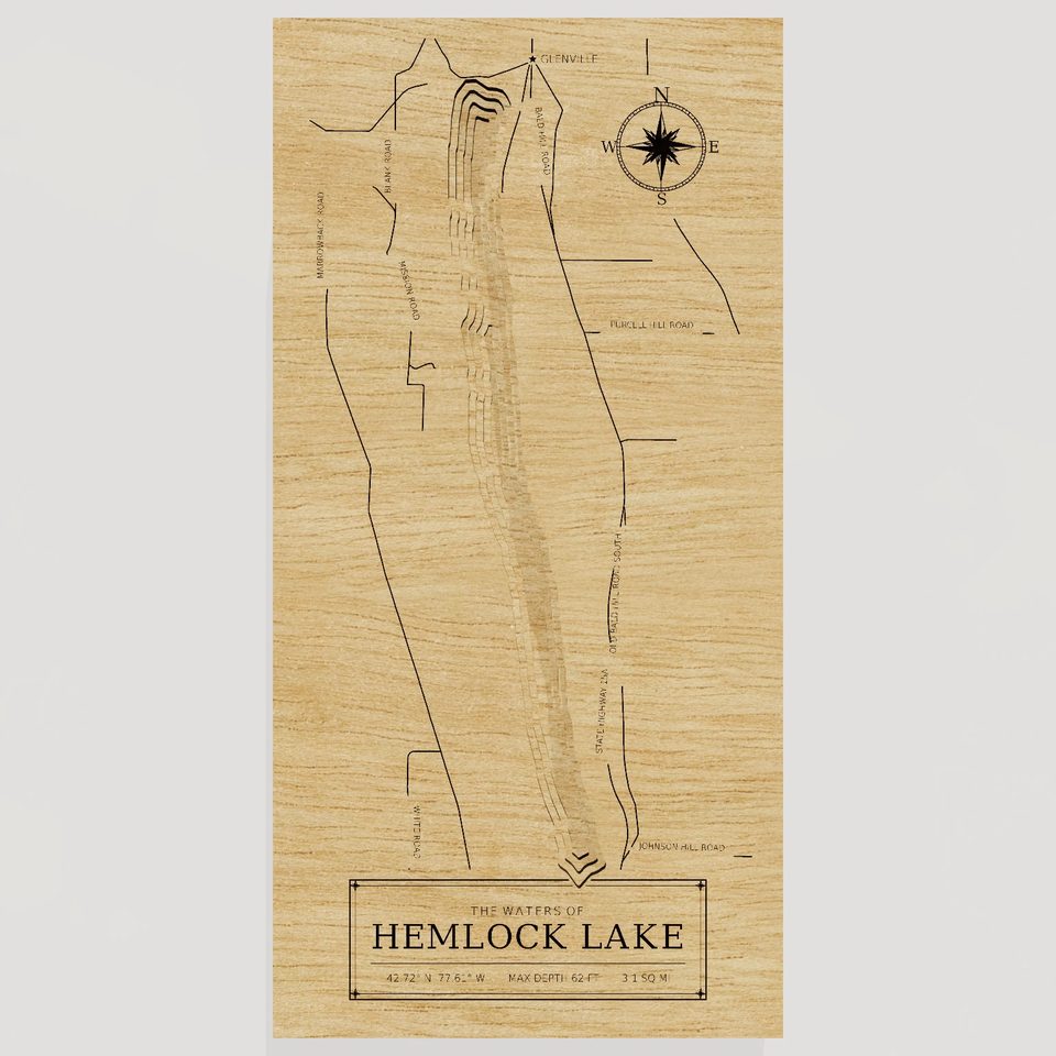Hemlock Lake 3D wood map, front view