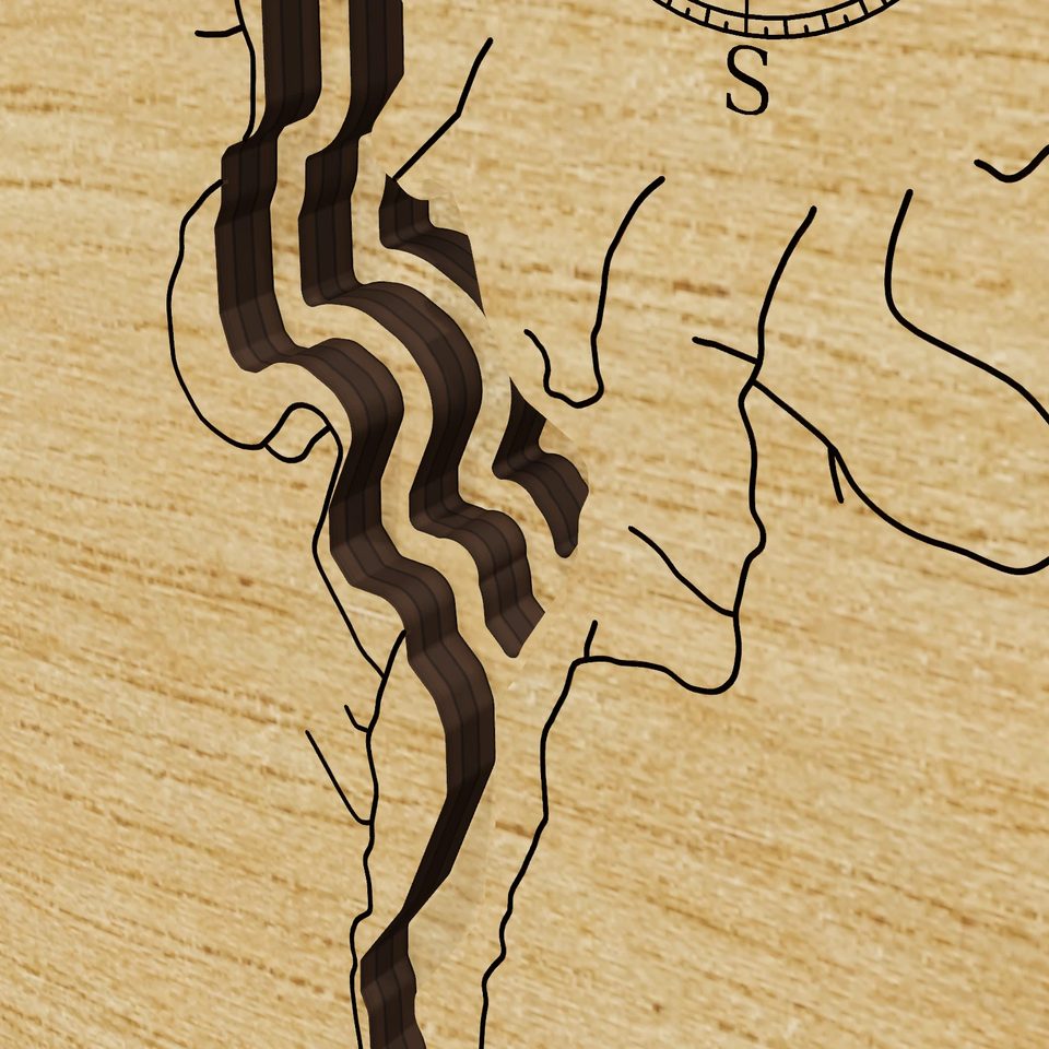 Highland Lake 3D wood map, detail view