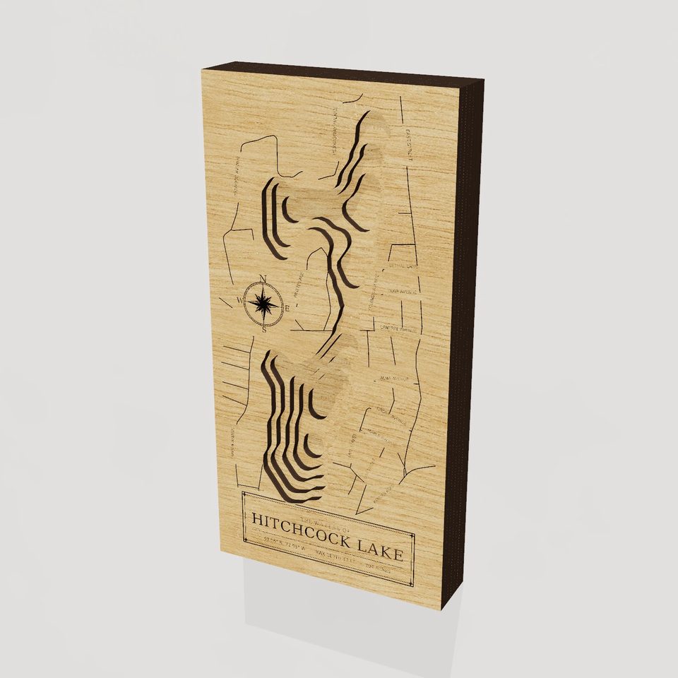Hitchcock Lake 3D wood map, hero view
