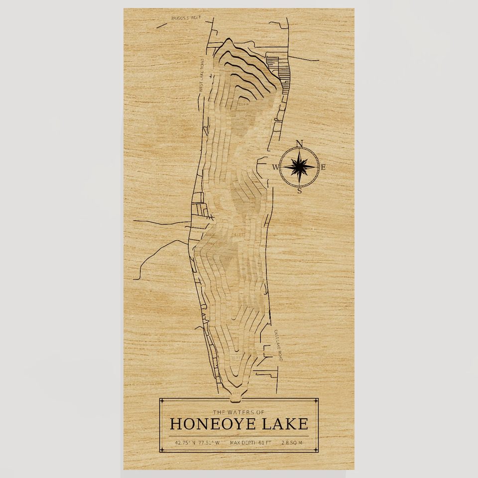 Honeoye Lake 3D wood map, front view