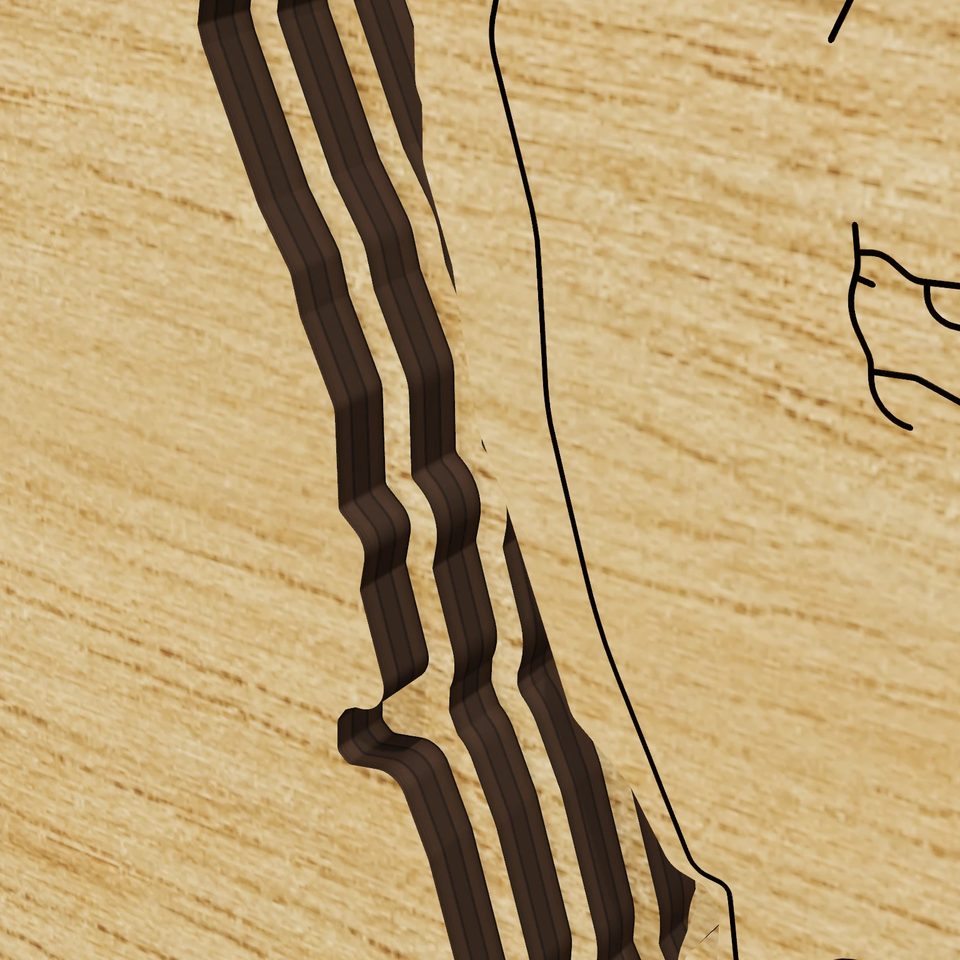 Horsetooth Reservoir 3D wood map, detail view