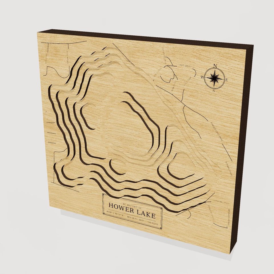 Hower Lake 3D wood map, hero view