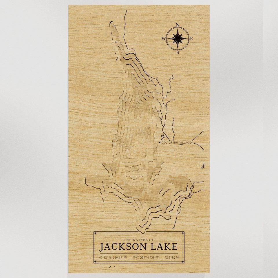 Jackson Lake 3D wood map, front view