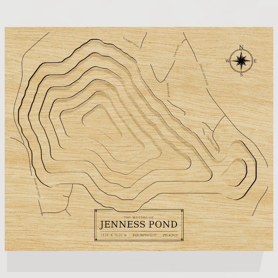 Jenness Pond 3D wood map, front view