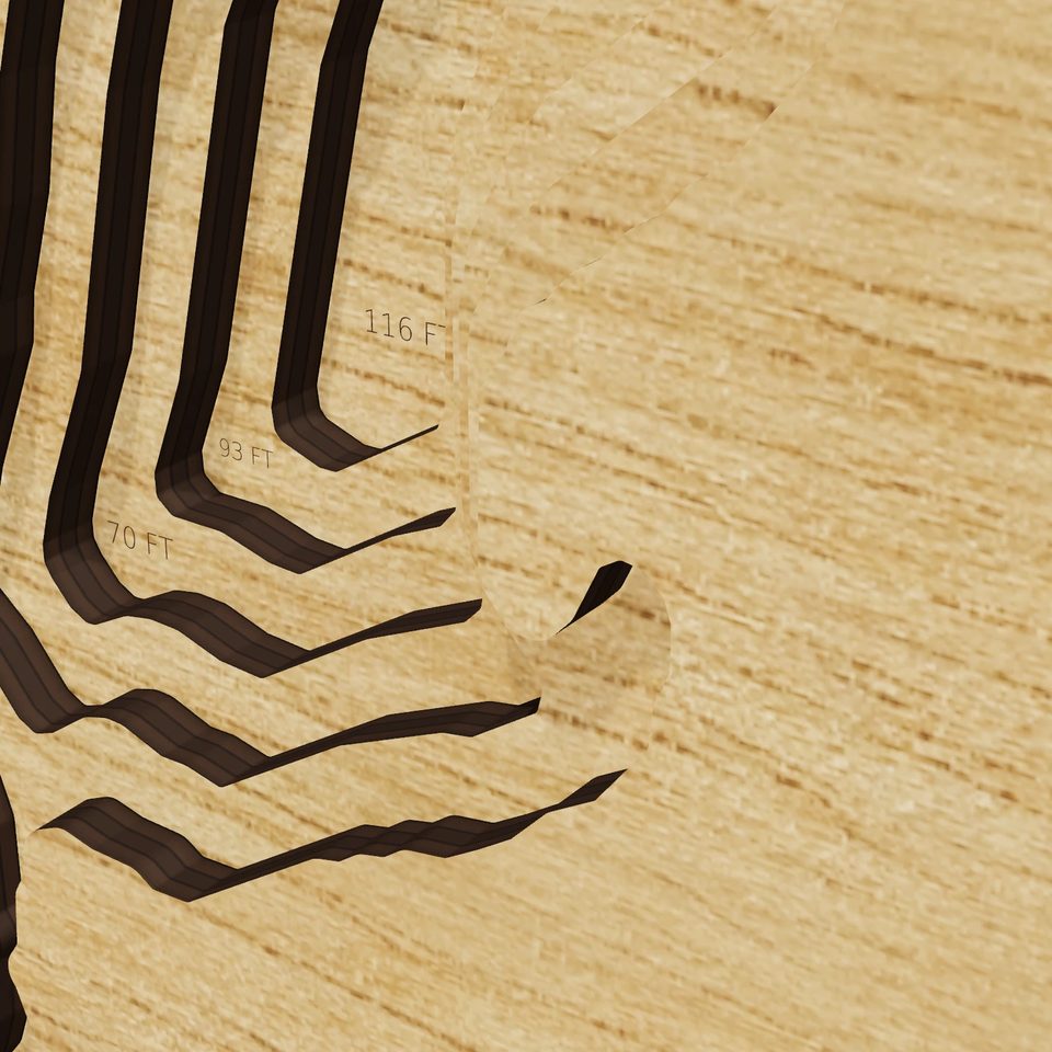 June Lake 3D wood map, detail view