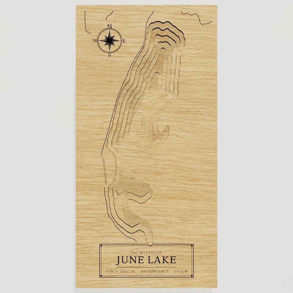 June Lake 3D wood map, front view