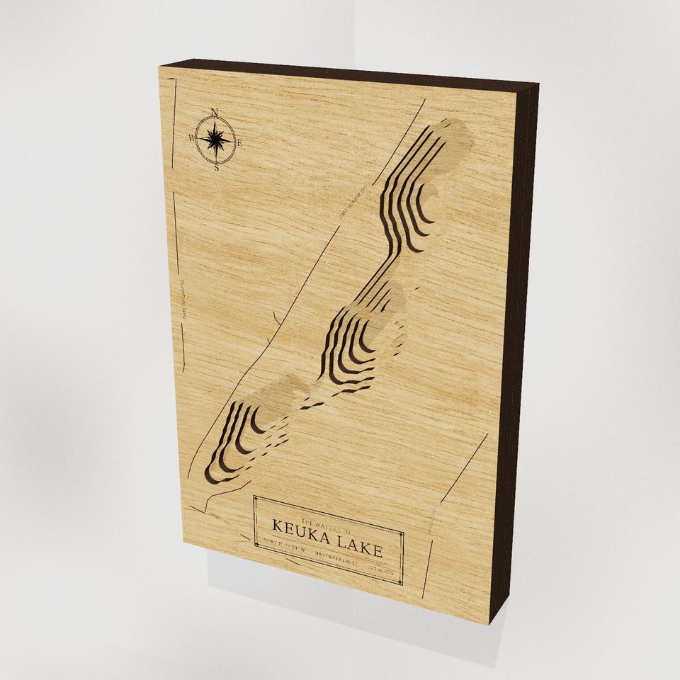 Keuka Lake 3D wood map, hero view