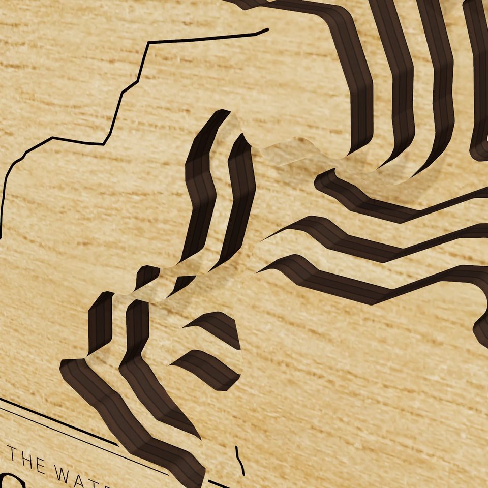 Kincaid Lake 3D wood map, detail view