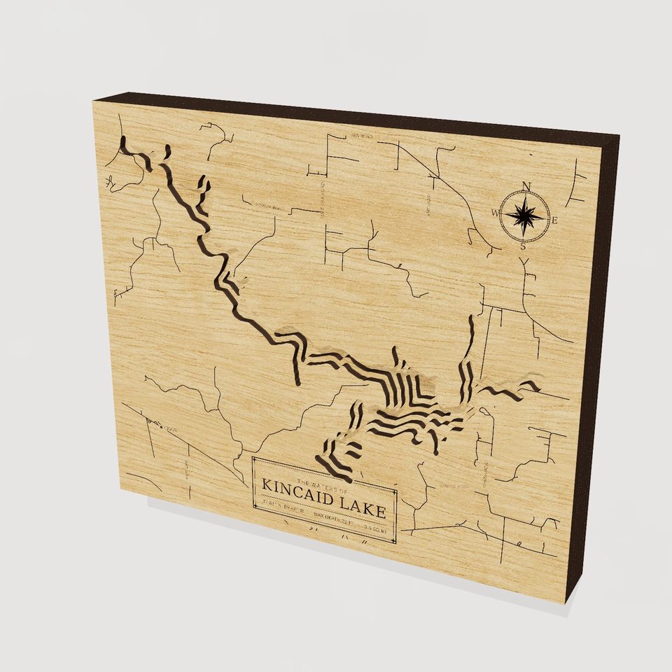Kincaid Lake 3D wood map, hero view