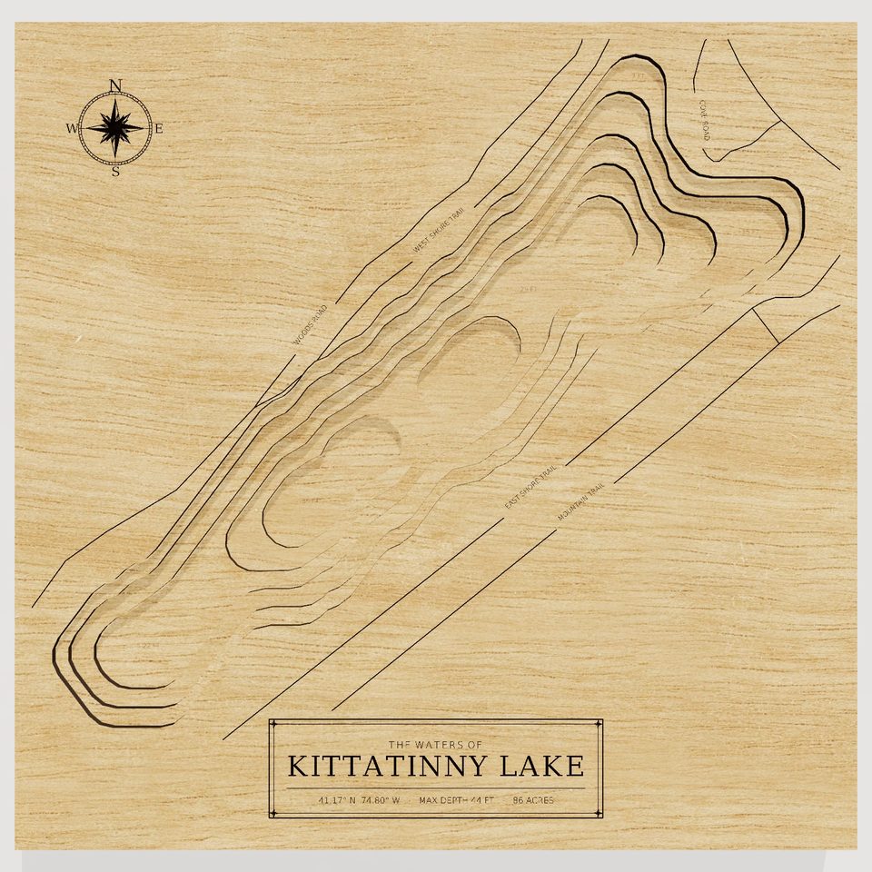 Kittatinny Lake 3D wood map, front view