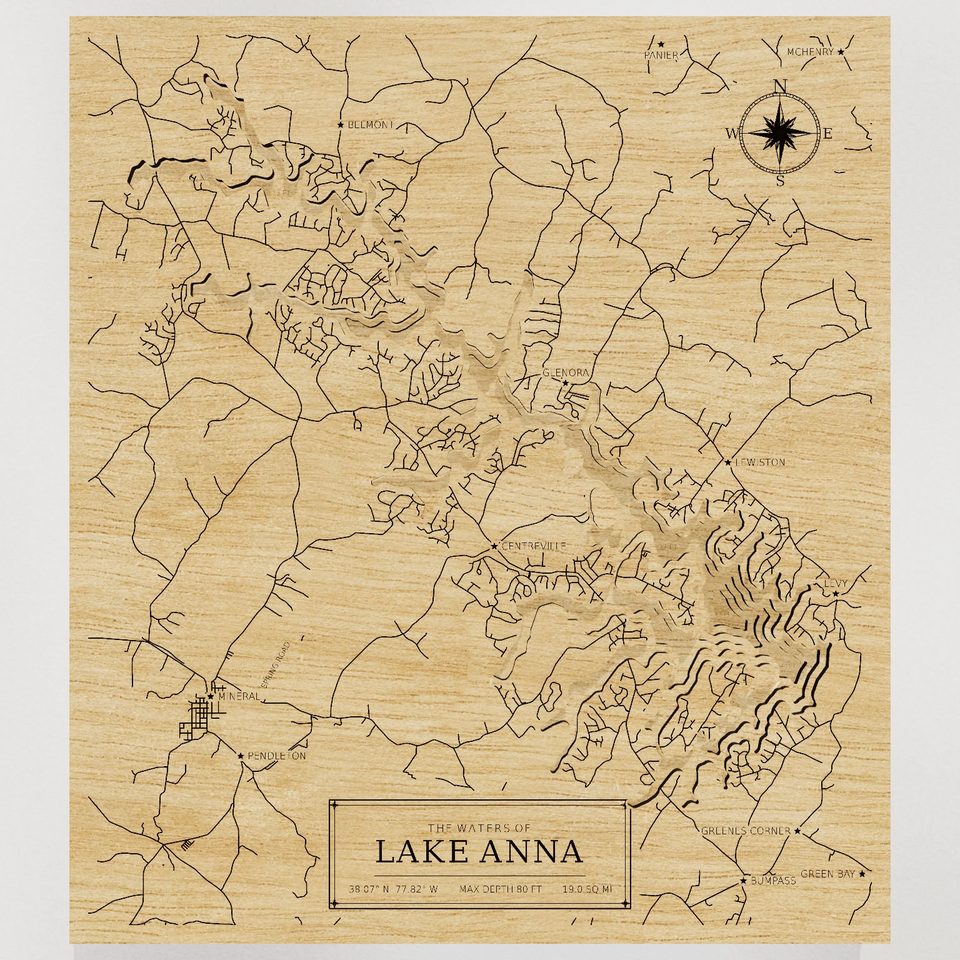 Lake Anna 3D wood map, front view