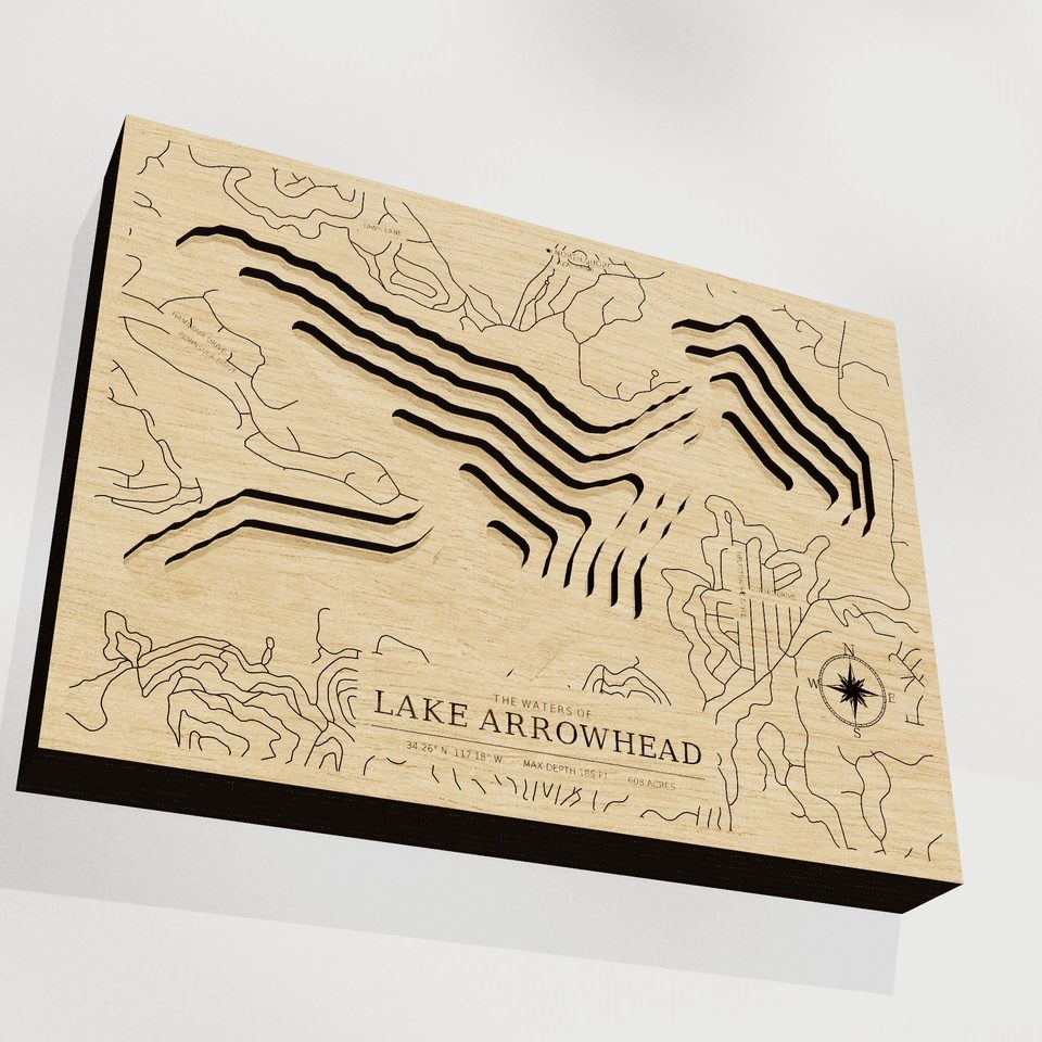 Lake Arrowhead 3D wood map, angle low view