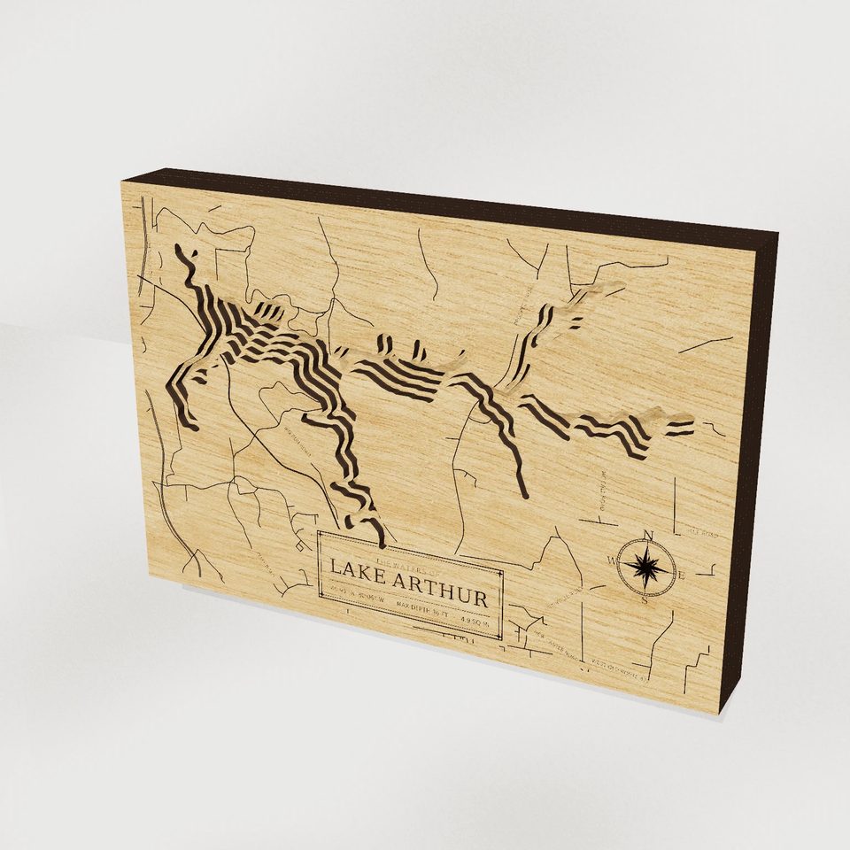 Lake Arthur 3D wood map, hero view