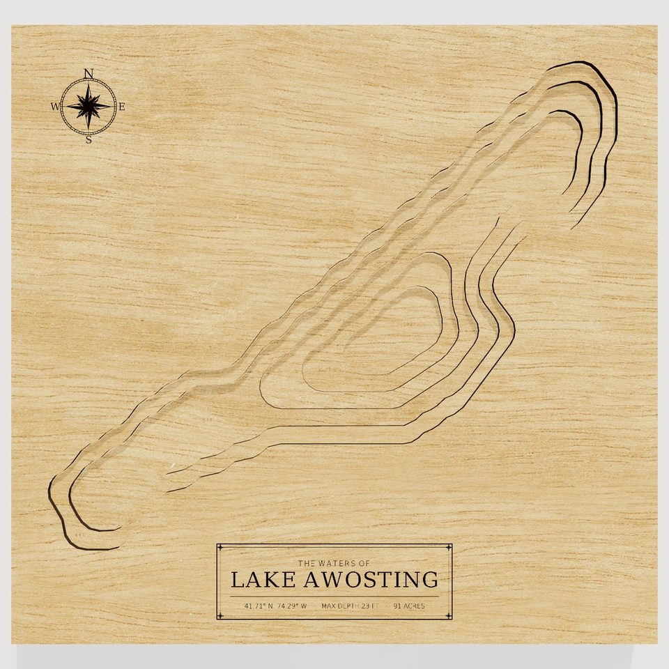 Lake Awosting 3D wood map, front view