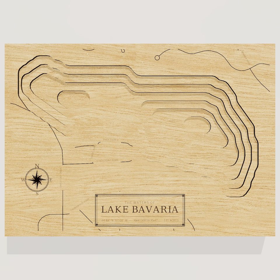 Lake Bavaria 3D wood map, front view