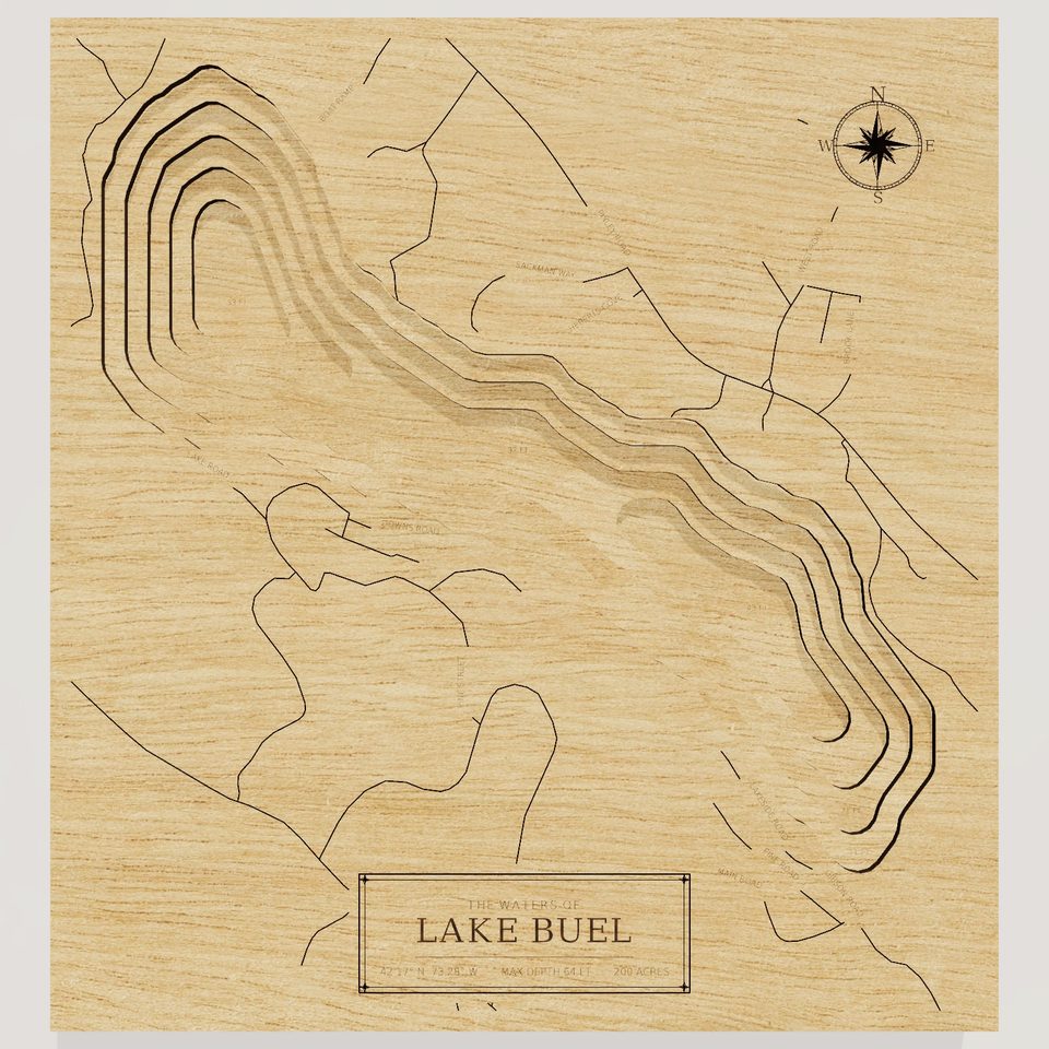 Lake Buel 3D wood map, front view