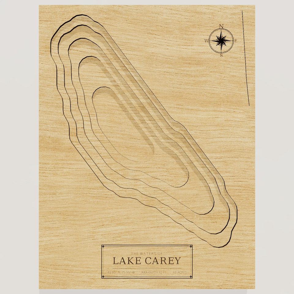 Lake Carey 3D wood map, front view