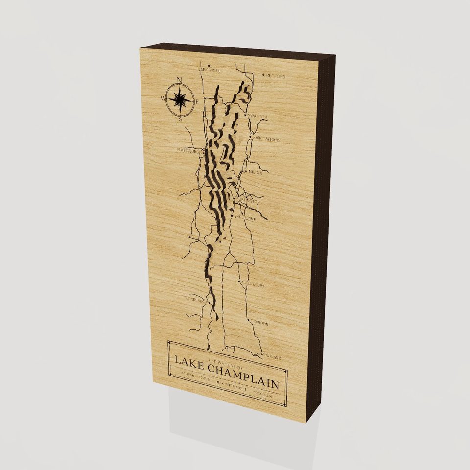 Lake Champlain 3D wood map, hero view