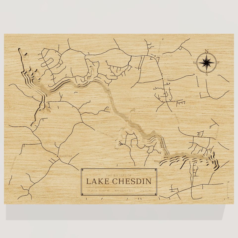 Lake Chesdin 3D wood map, front view