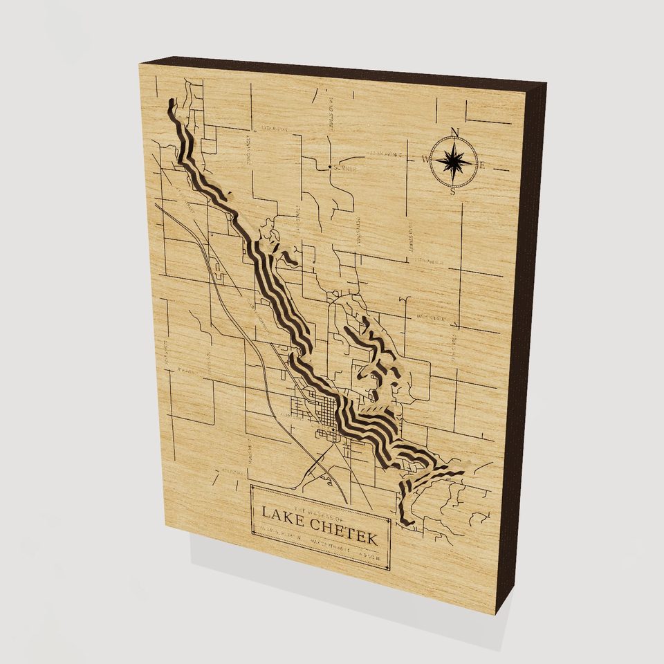 Lake Chetek 3D wood map, hero view