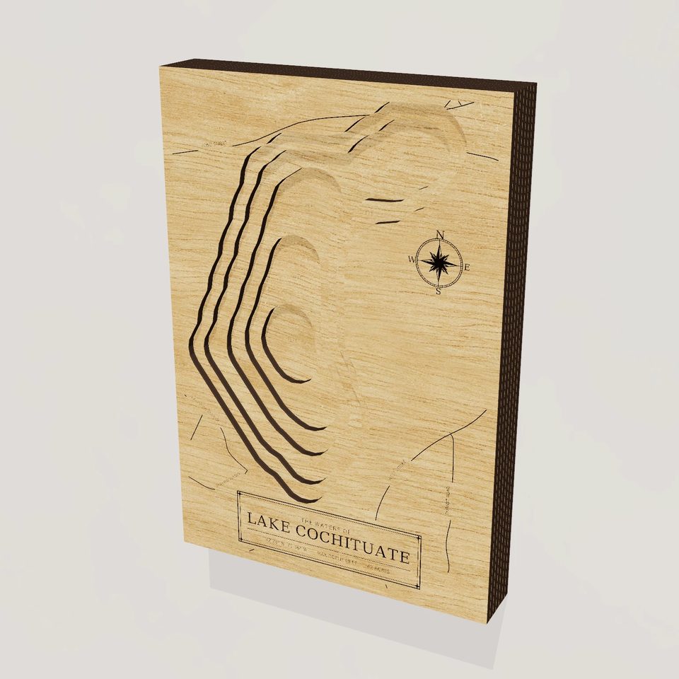 Lake Cochituate 3D wood map, hero view