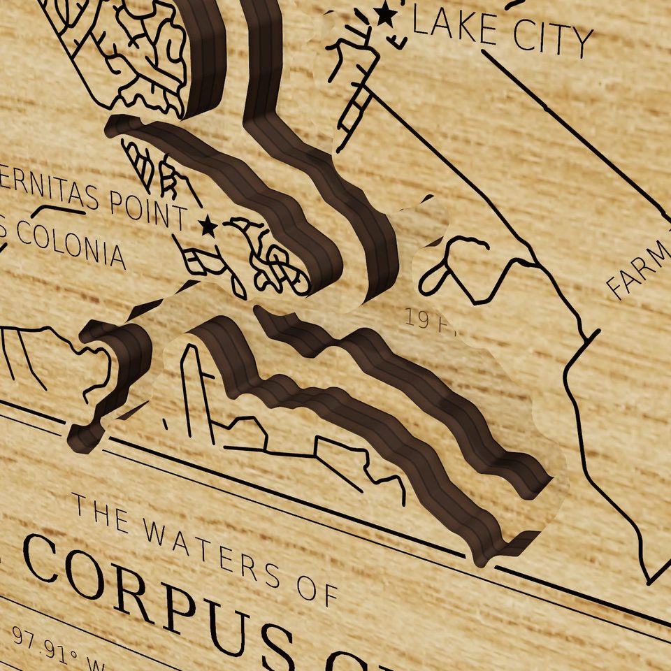 Lake Corpus Christi 3D wood map, detail view