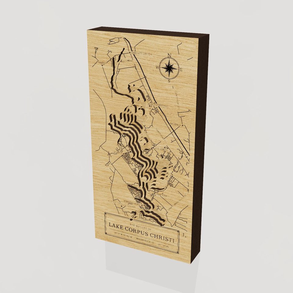 Lake Corpus Christi 3D wood map, hero view