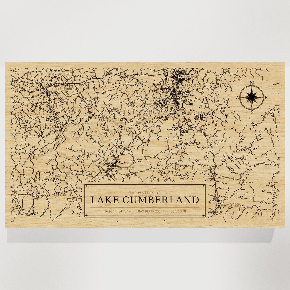 Lake Cumberland 3D wood map, front view