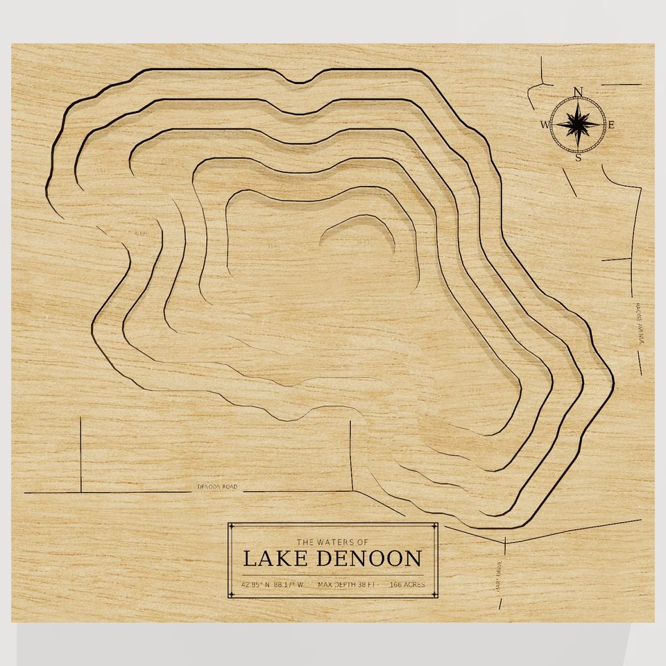 Lake Denoon 3D wood map, front view