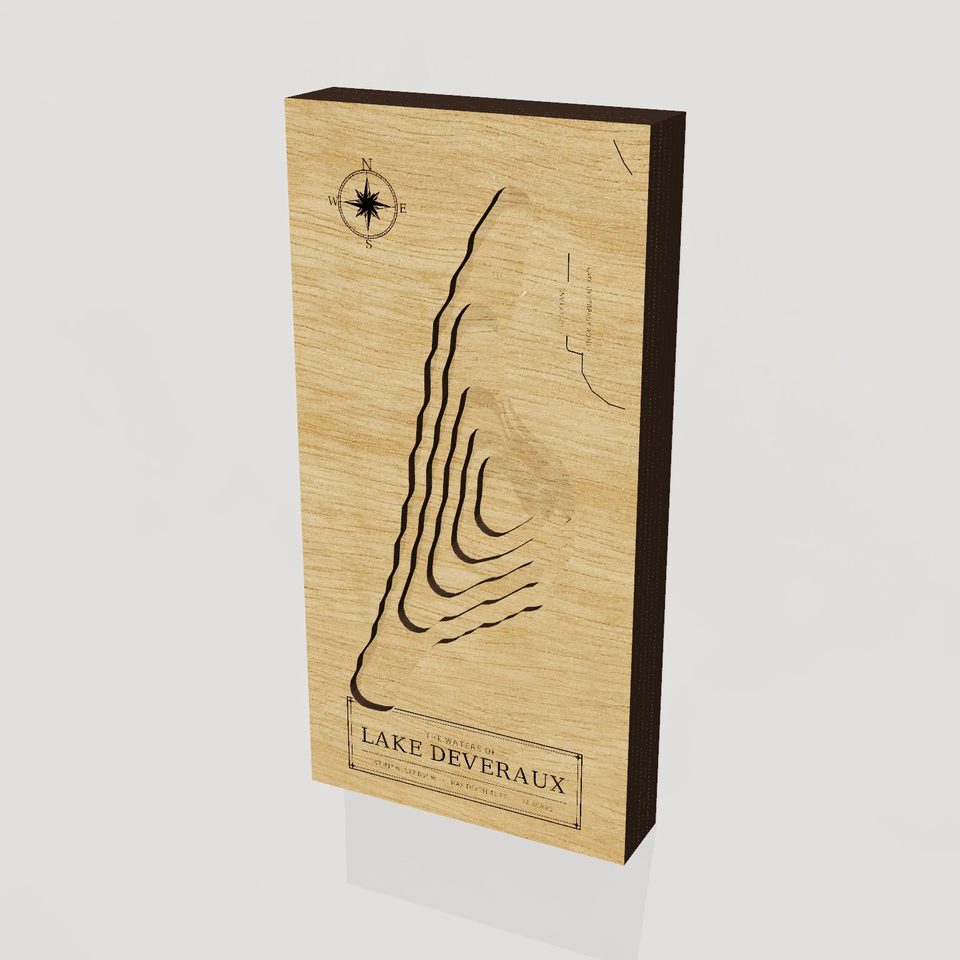 Lake Deveraux 3D wood map, hero view