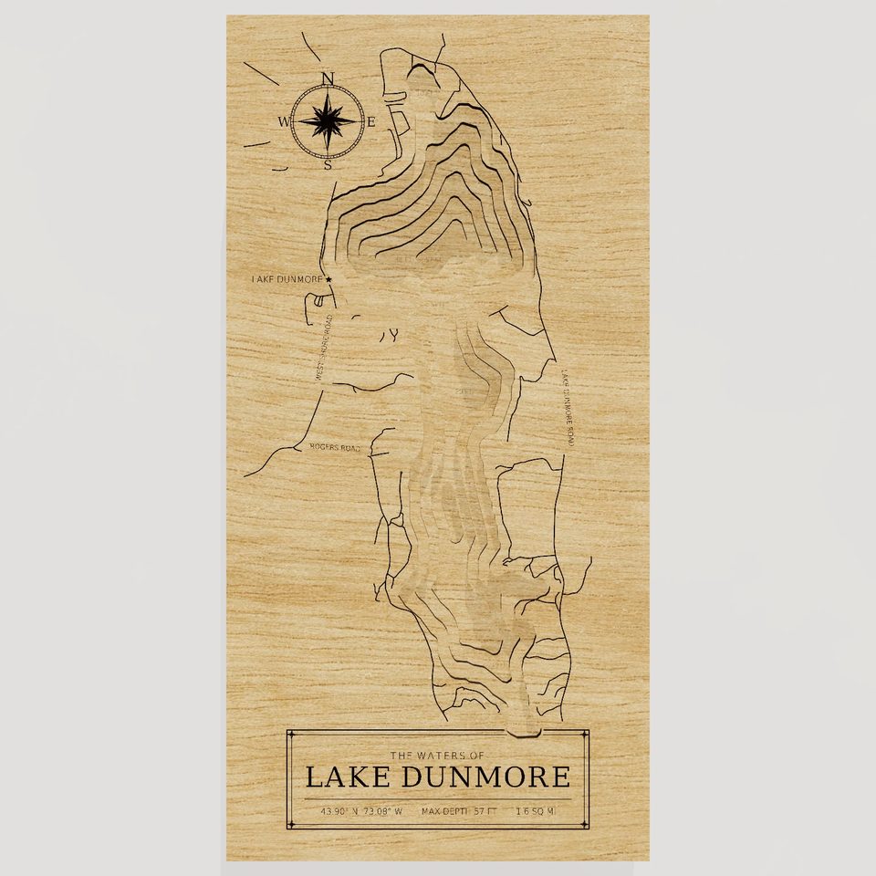 Lake Dunmore 3D wood map, front view