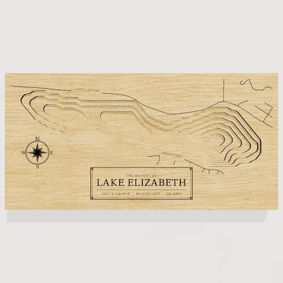 Lake Elizabeth 3D wood map, front view
