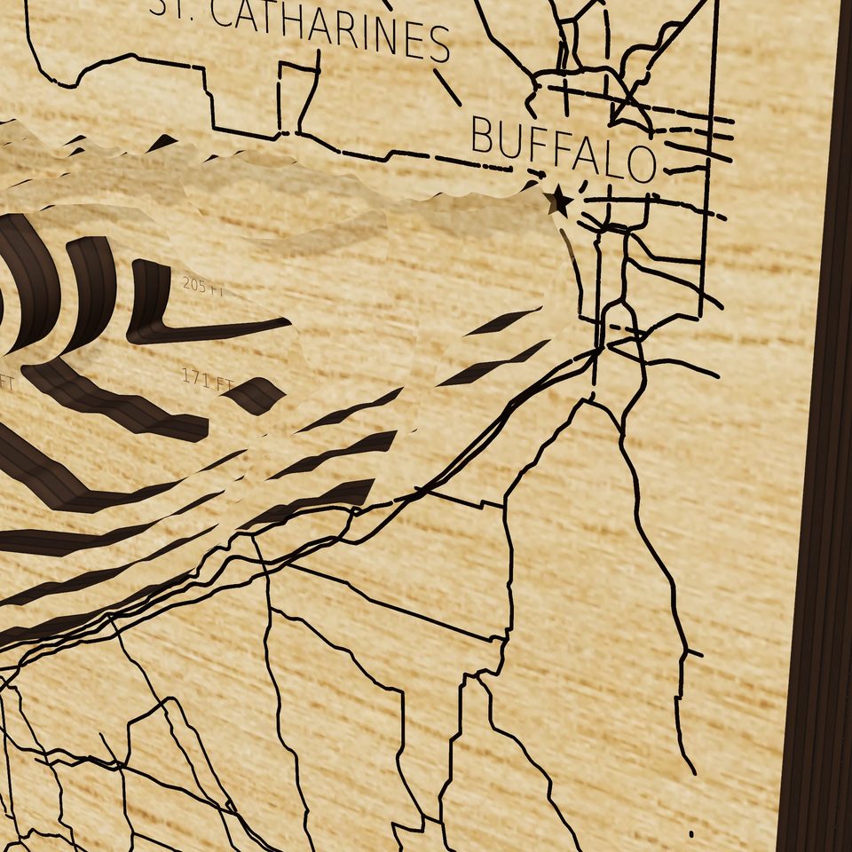 Lake Erie 3D wood map, detail view