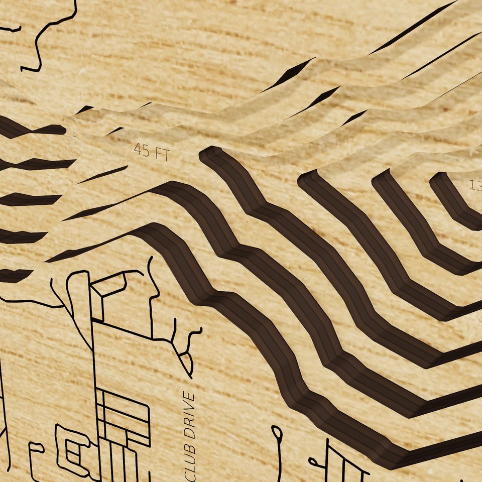 Lake Geneva 3D wood map, detail view