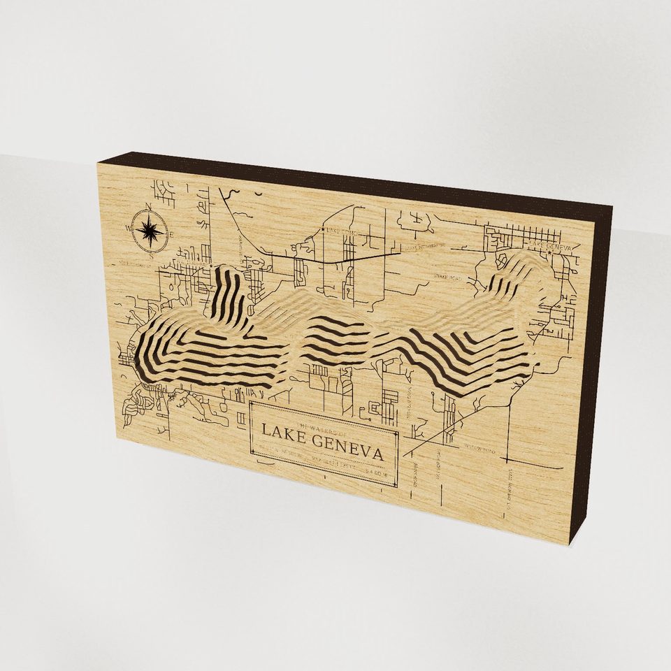 Lake Geneva 3D wood map, hero view
