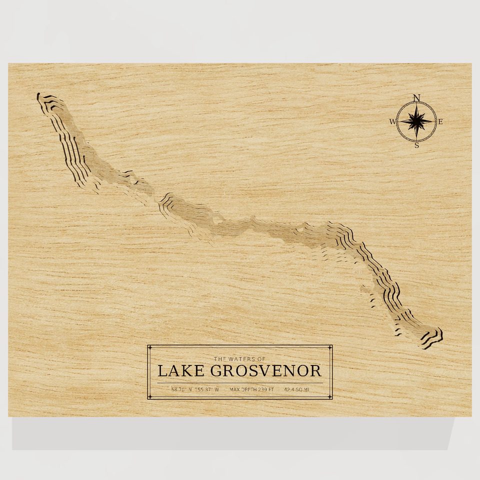 Lake Grosvenor 3D wood map, front view