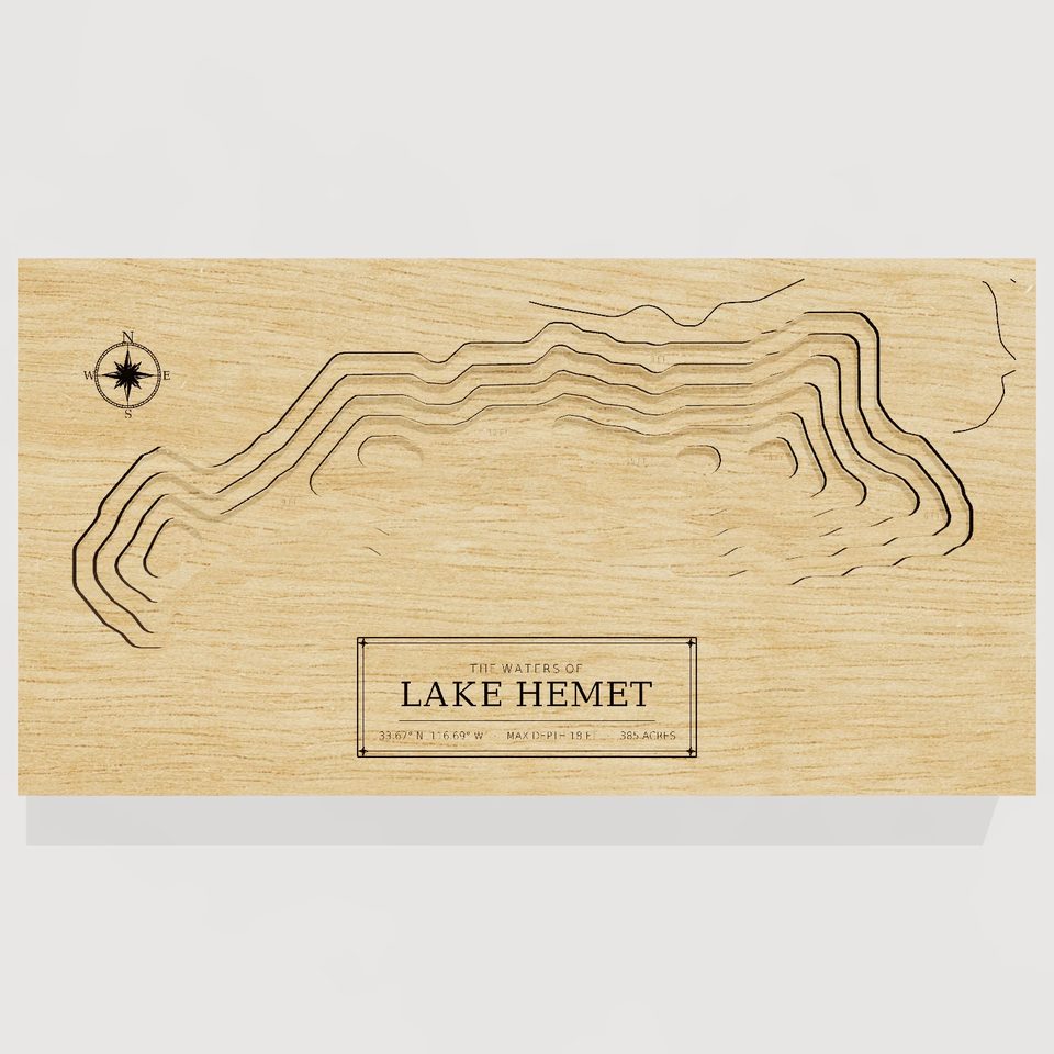 Lake Hemet 3D wood map, front view