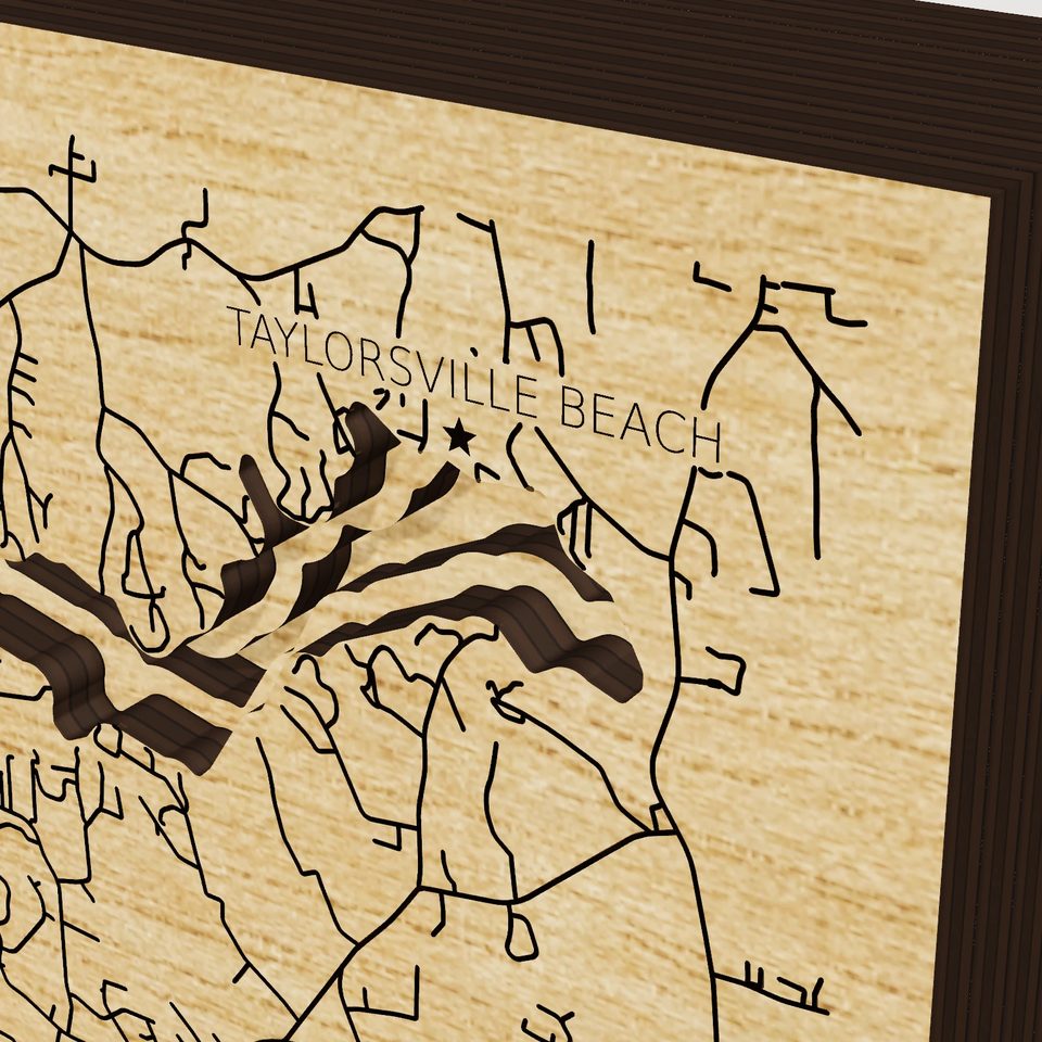 Lake Hickory 3D wood map, detail view