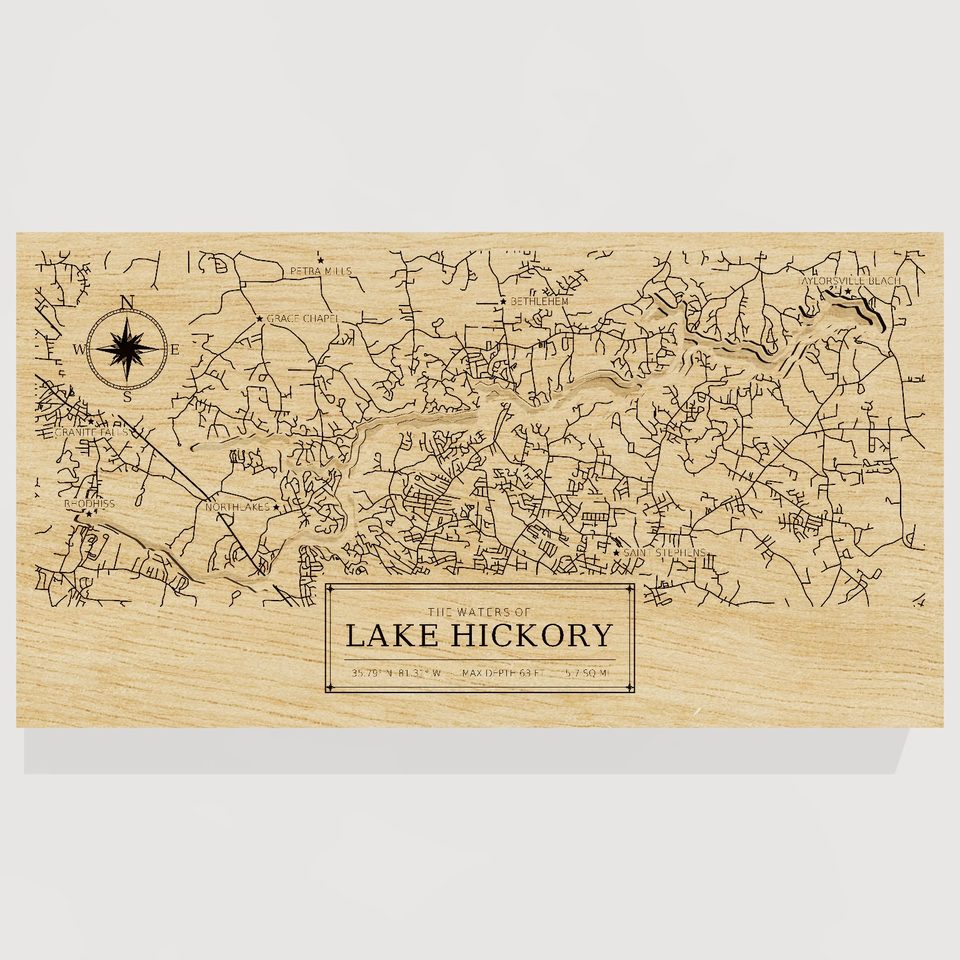 Lake Hickory 3D wood map, front view