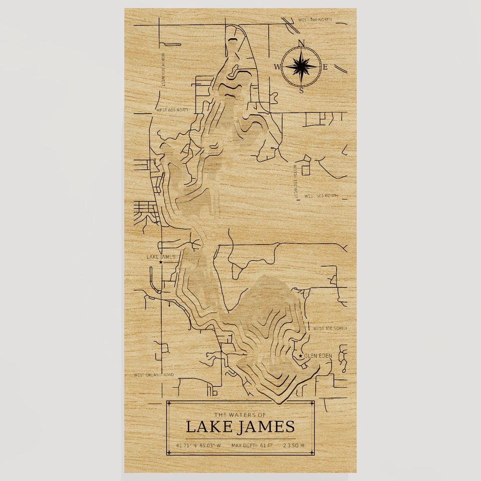 Lake James 3D wood map, front view