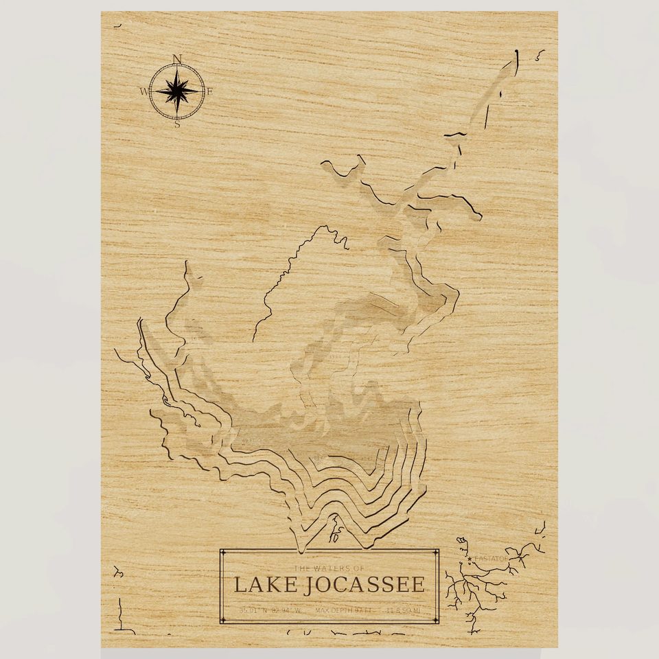 Lake Jocassee 3D wood map, front view