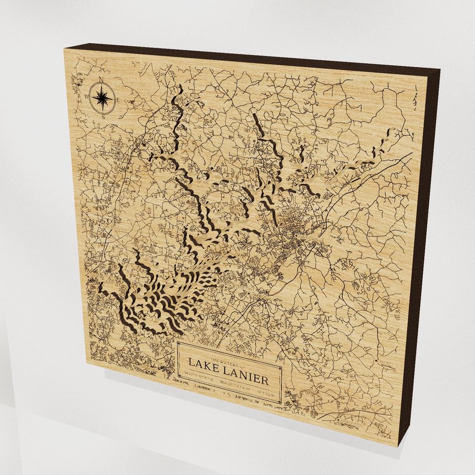 Lake Lanier 3D wood map, hero view