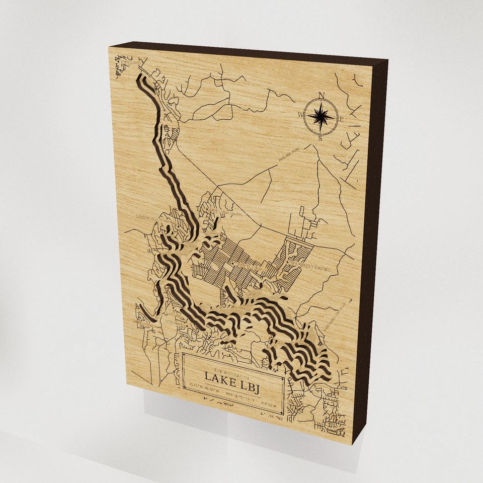 Lake LBJ 3D wood map, hero view